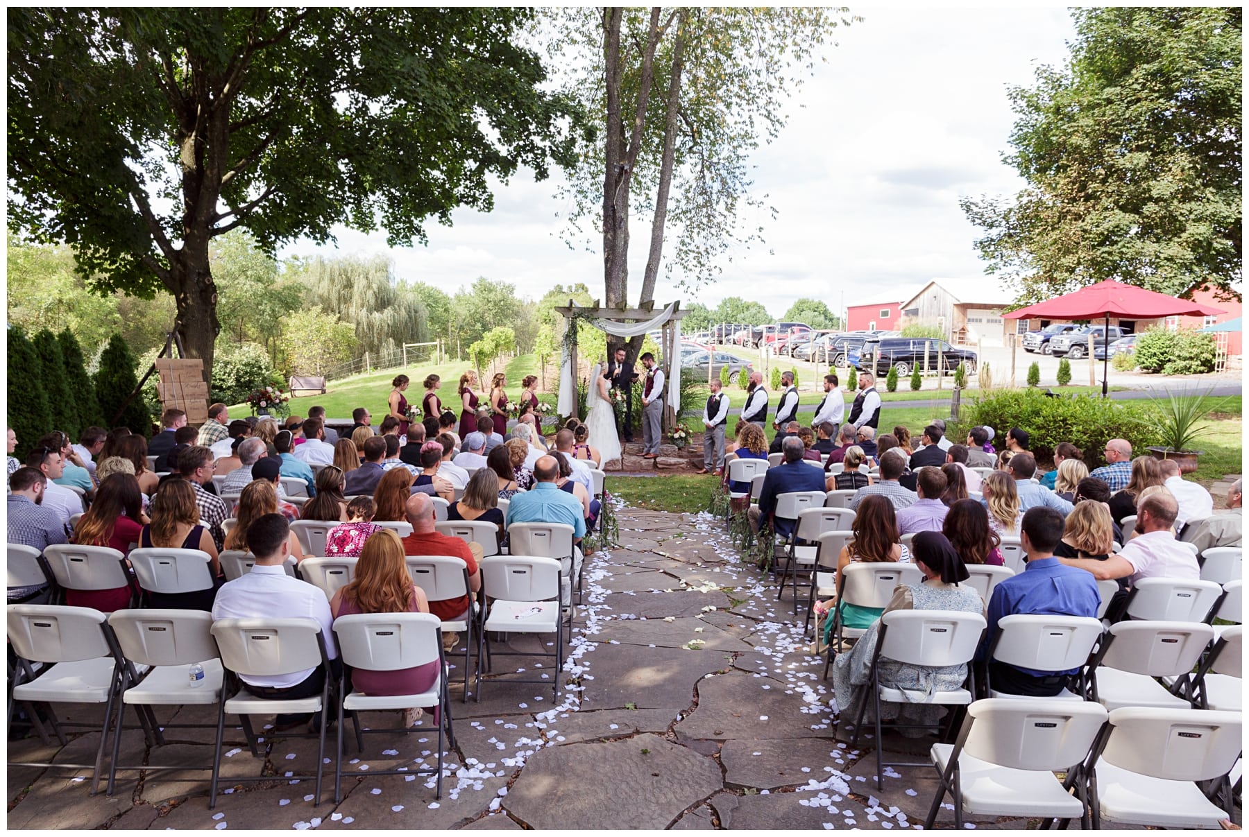 panoramic of ceremony setup at armstrong valley winery