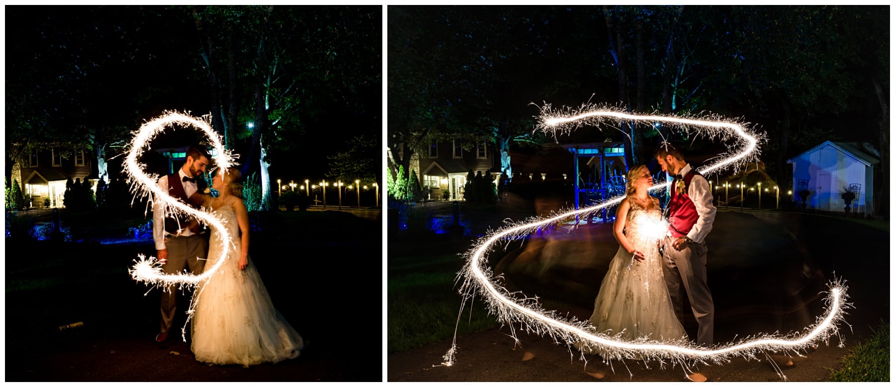 sparklers at wedding with couples letter